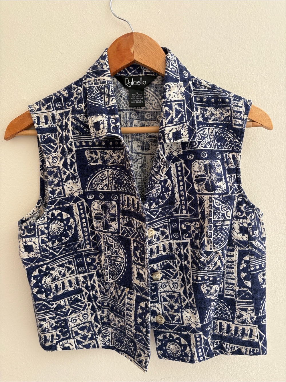 Vintage Rafaella Blue and White Printed Collar Vest